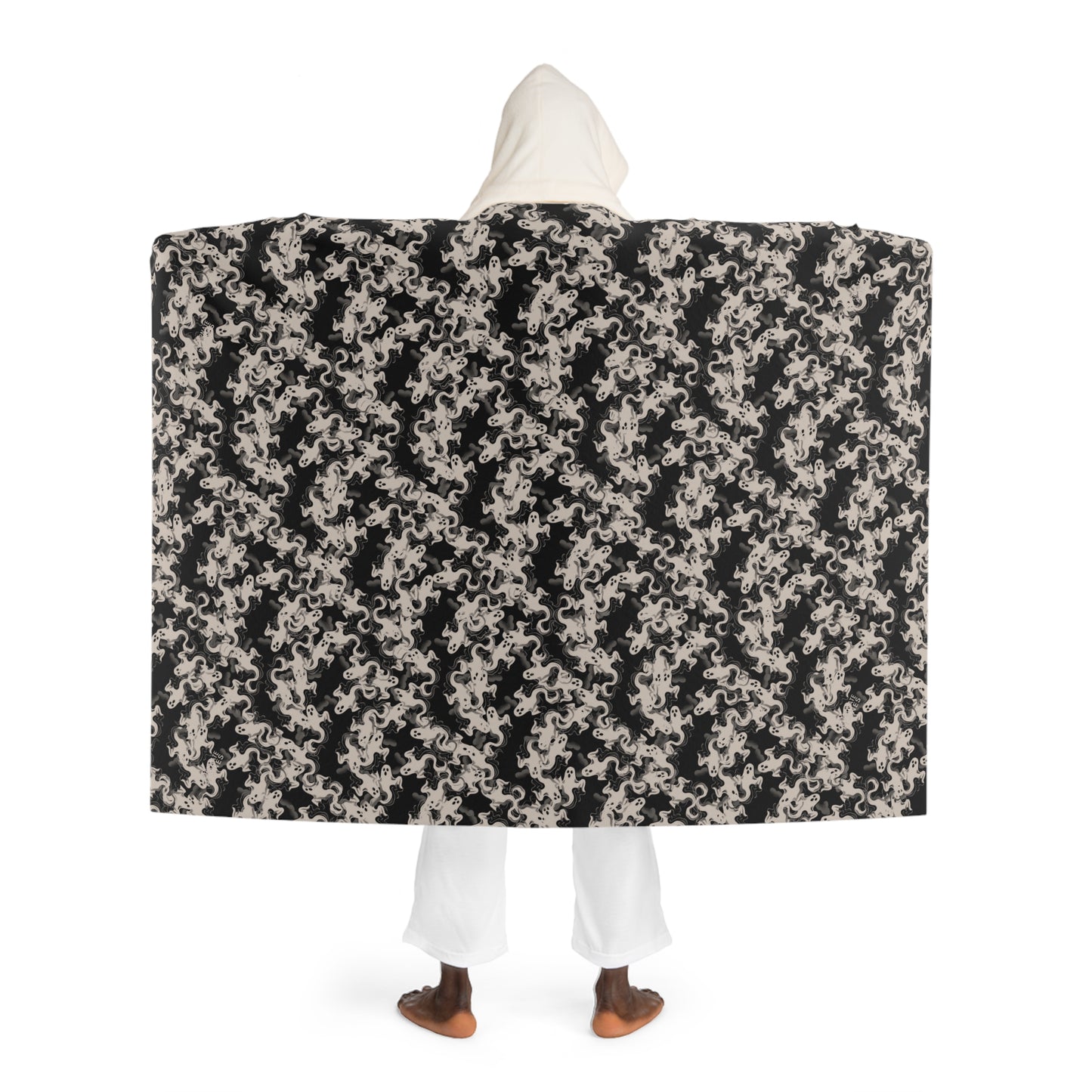 Hooded Sherpa Fleece Blanket – Ghost Camouflage Design | Cozy Halloween Throw, Spooky Ghost Pattern, Gothic Paranormal Aesthetic