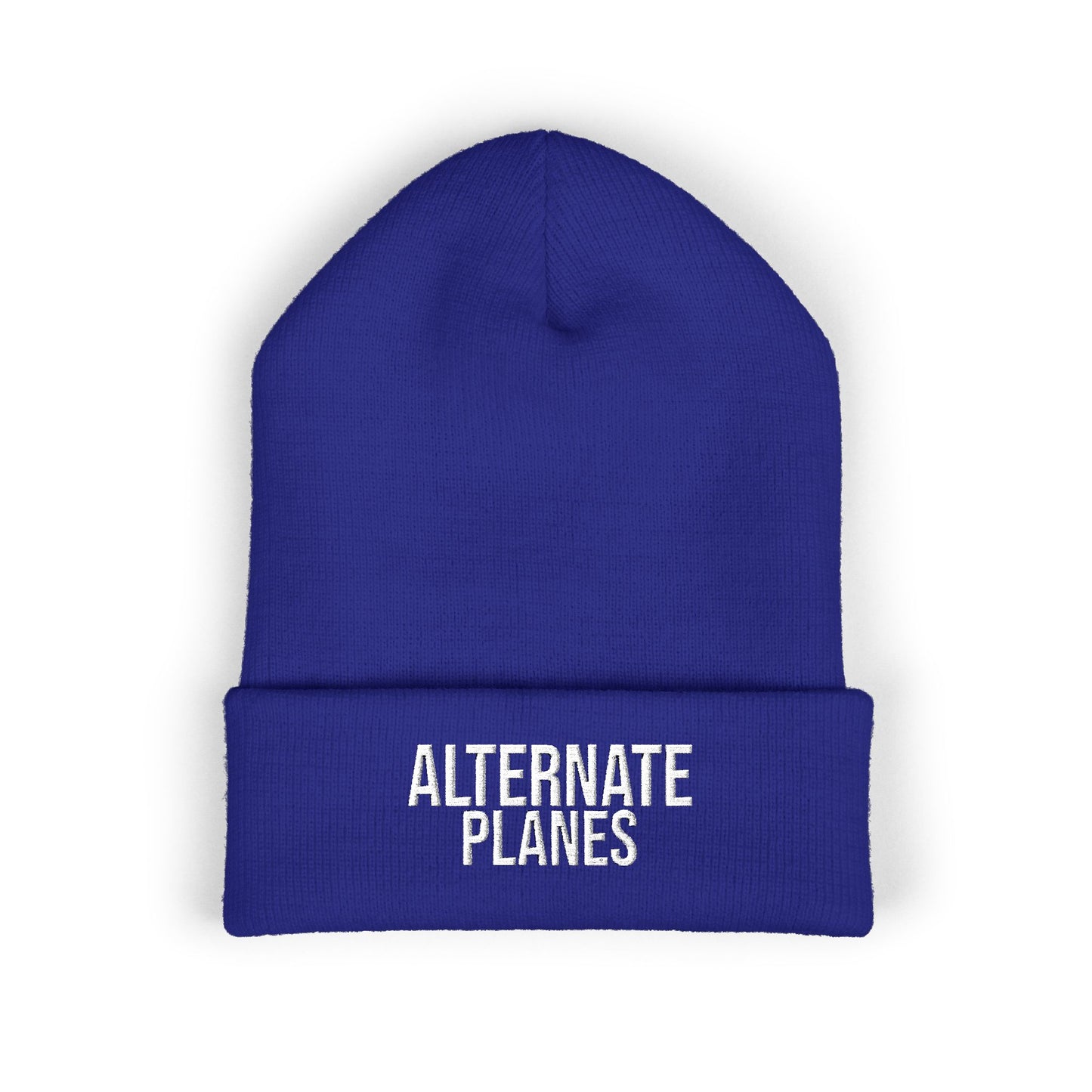 Embroidered "Alternate Planes" Cuffed Beanie — Knit Winter Hat