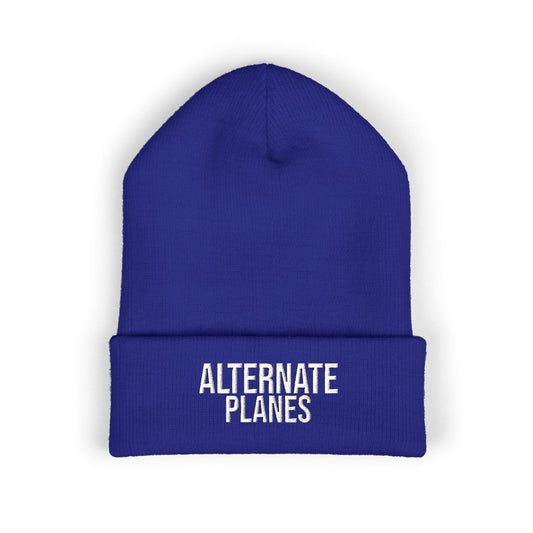 Embroidered "Alternate Planes" Cuffed Beanie — Knit Winter Hat