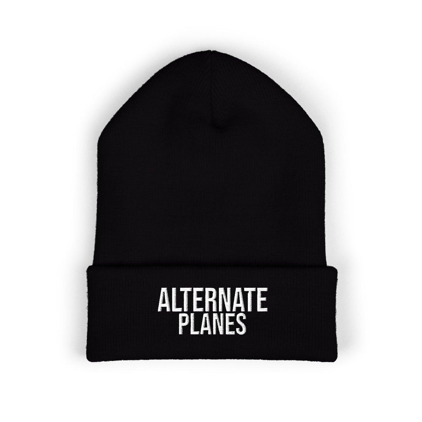 Embroidered "Alternate Planes" Cuffed Beanie — Knit Winter Hat