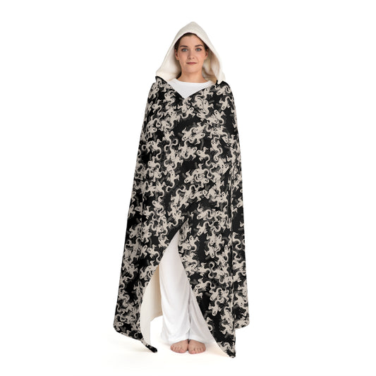 Hooded Sherpa Fleece Blanket – Ghost Camouflage Design | Cozy Halloween Throw, Spooky Ghost Pattern, Gothic Paranormal Aesthetic