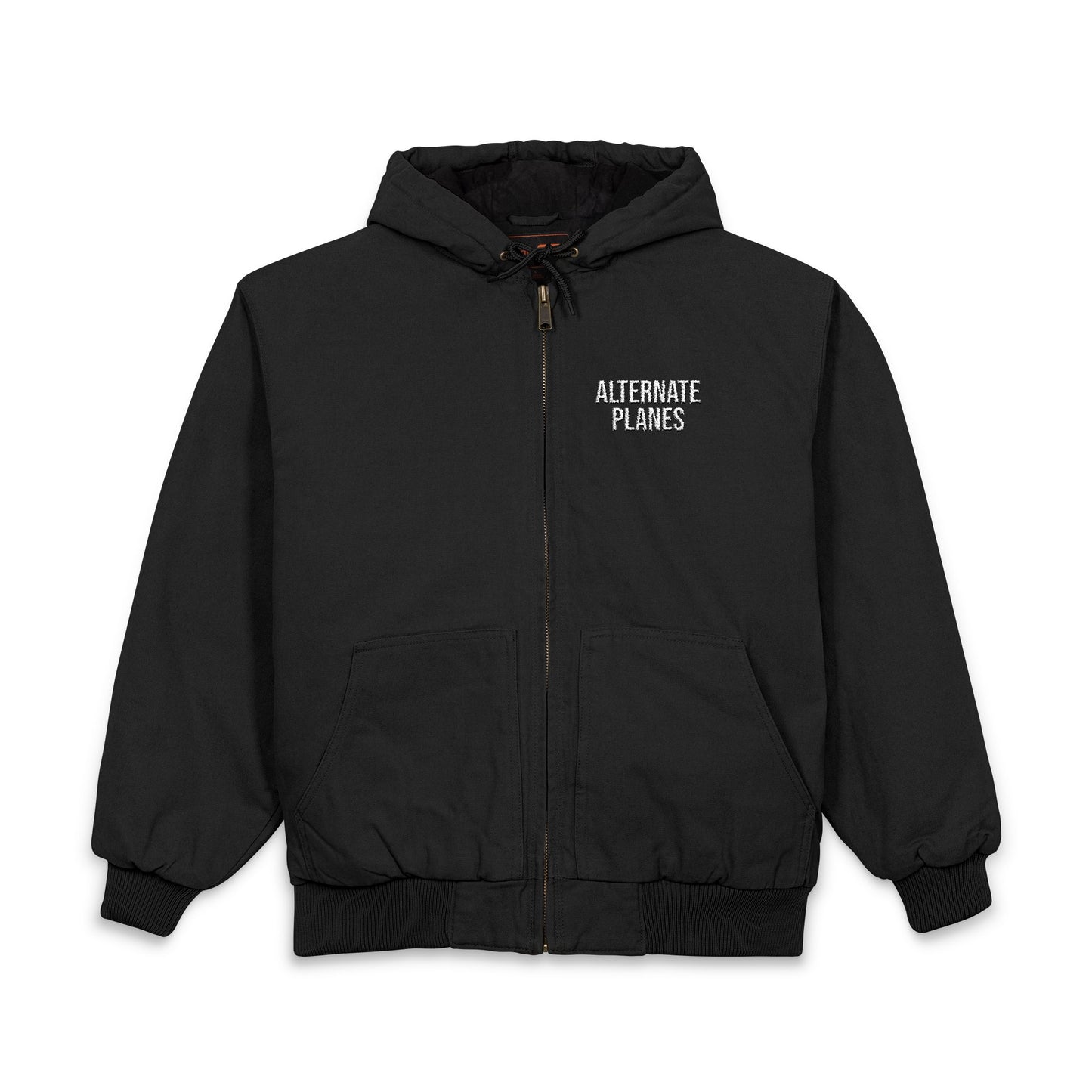 Embroidered Hooded Work Jacket – "Adventure Awaits" Chest Patch