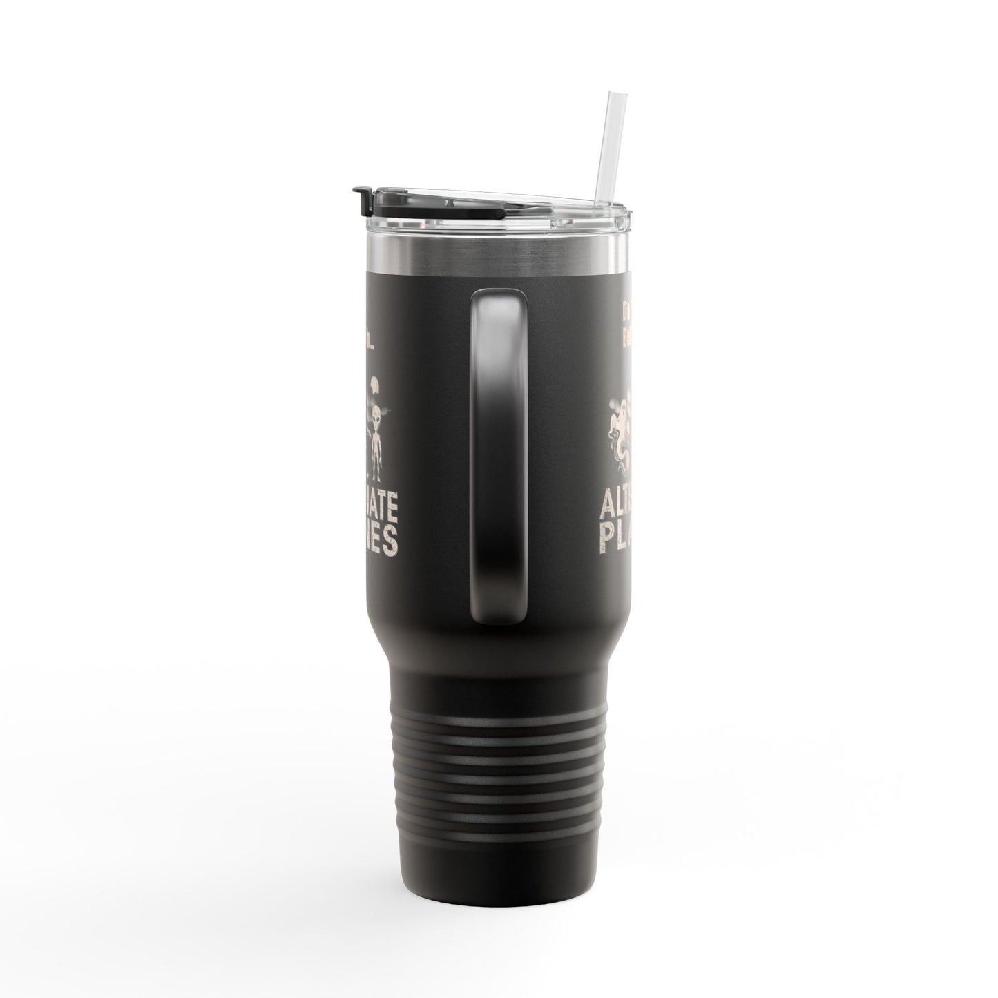 Stylish Insulated Travel Mug with Straw, Perfect for Coffee Lovers, Outdoors, Gifts, Do You Believe in Alternate Planes?